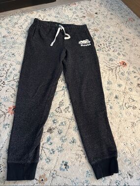 Roots Black Heather Drawstring Joggers with White Logo